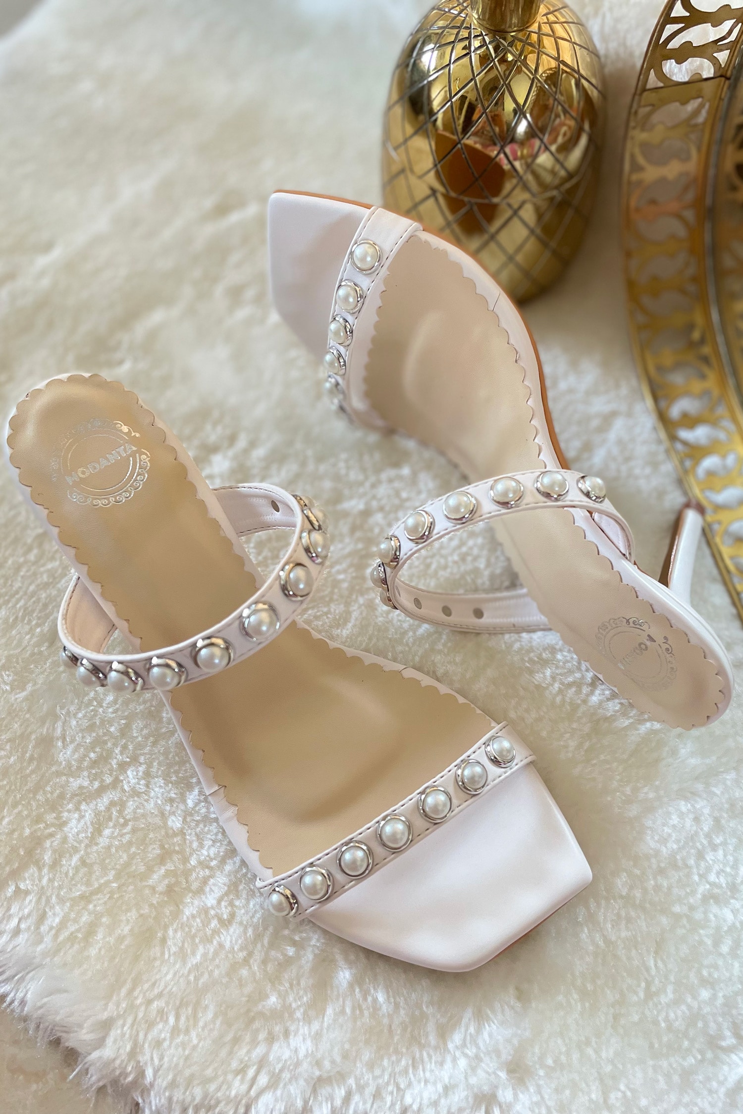Buy White Embellished Pearl Stilettos by Modanta Footwear Online at Aza  Fashions.