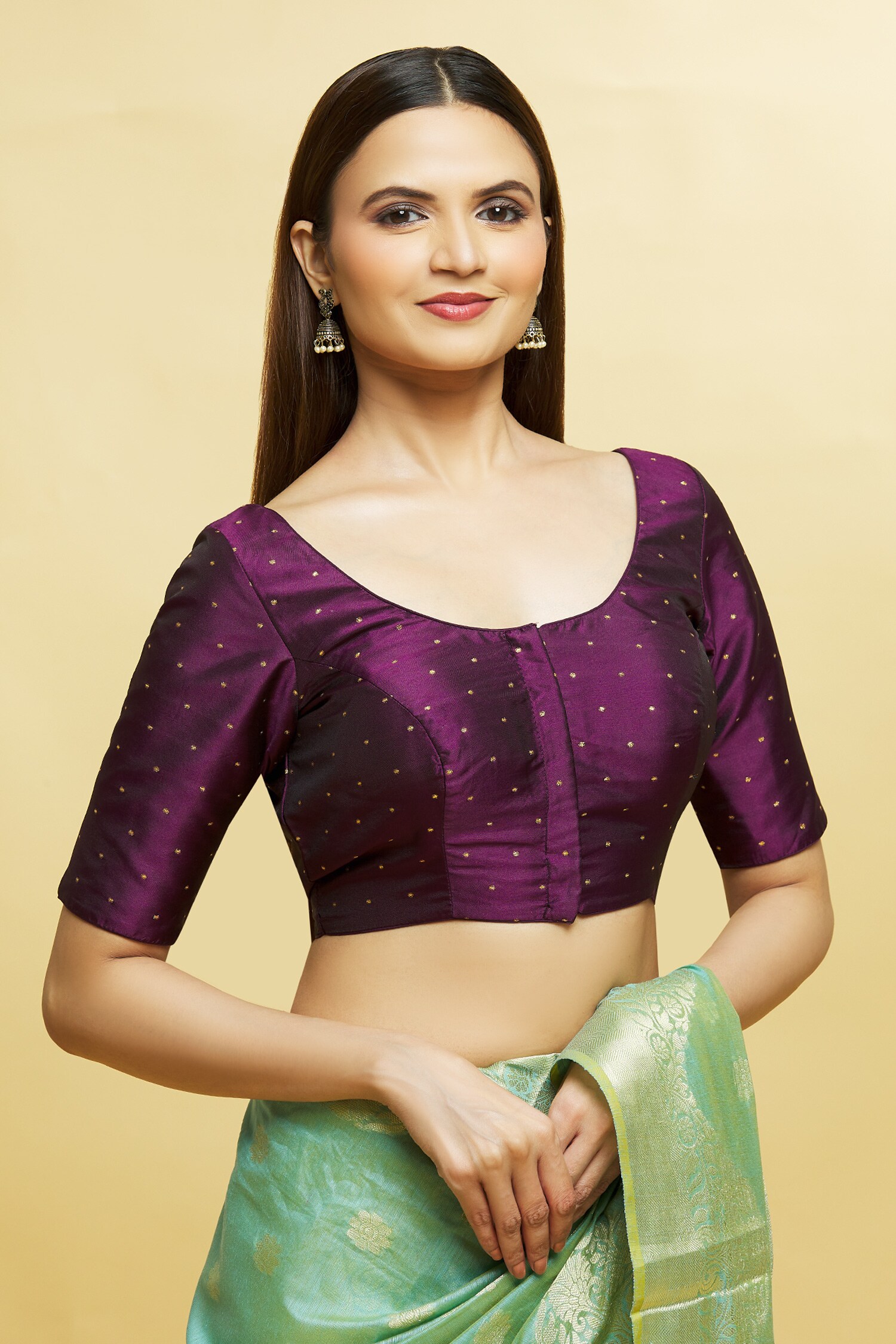 Buy Wine Silk Embroidery Butti Scoop Neck Thread Blouse For Women by