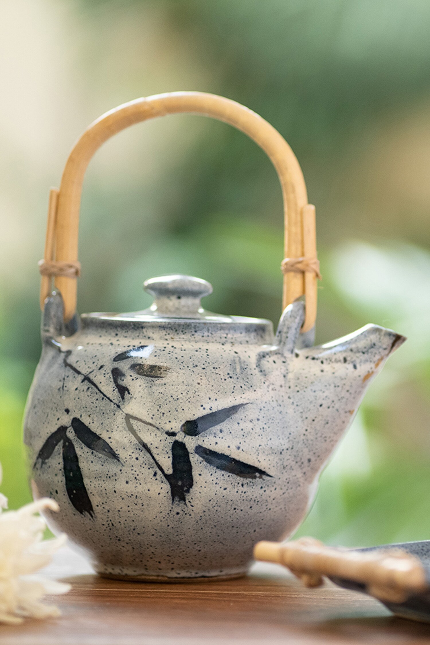 Nakshikathaa Homeware Blue Studio Pottery Teapot With Cane Handle