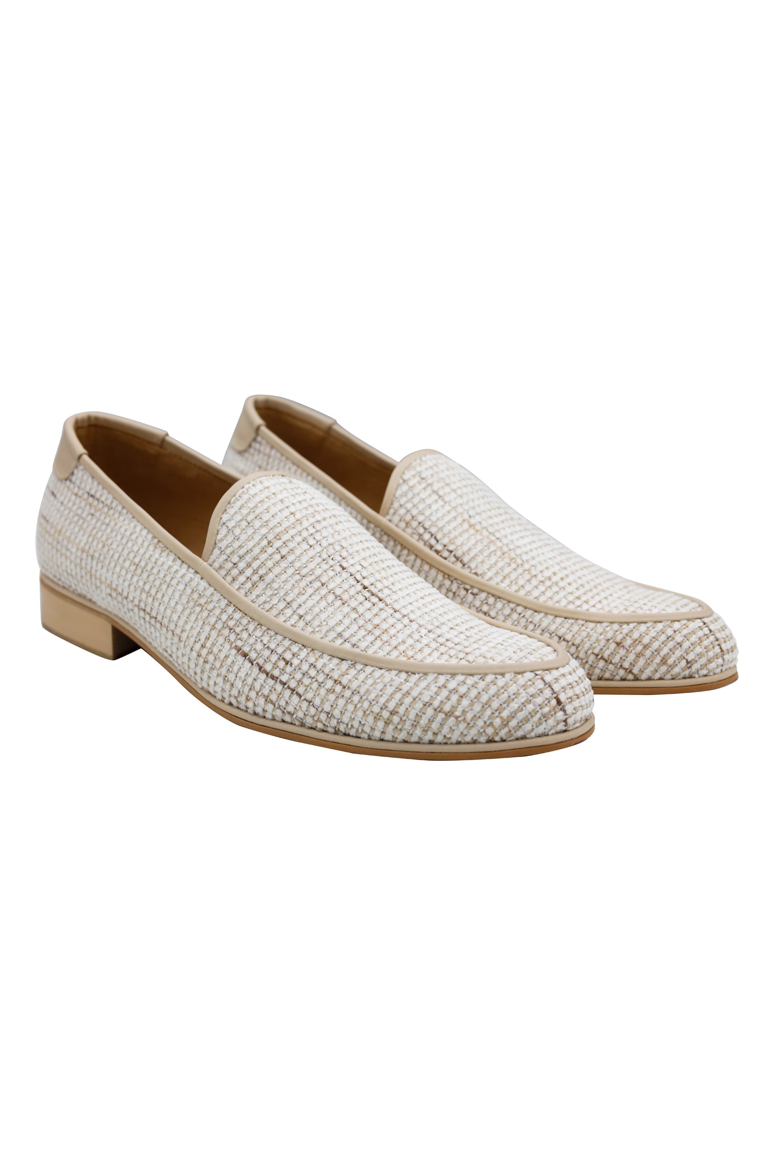 Buy PAKO White Tweed Fabric Philip Tweed Loafers Online | Aza Fashions