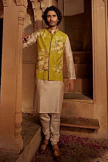 Boy Floral Bundi Set - Beige
