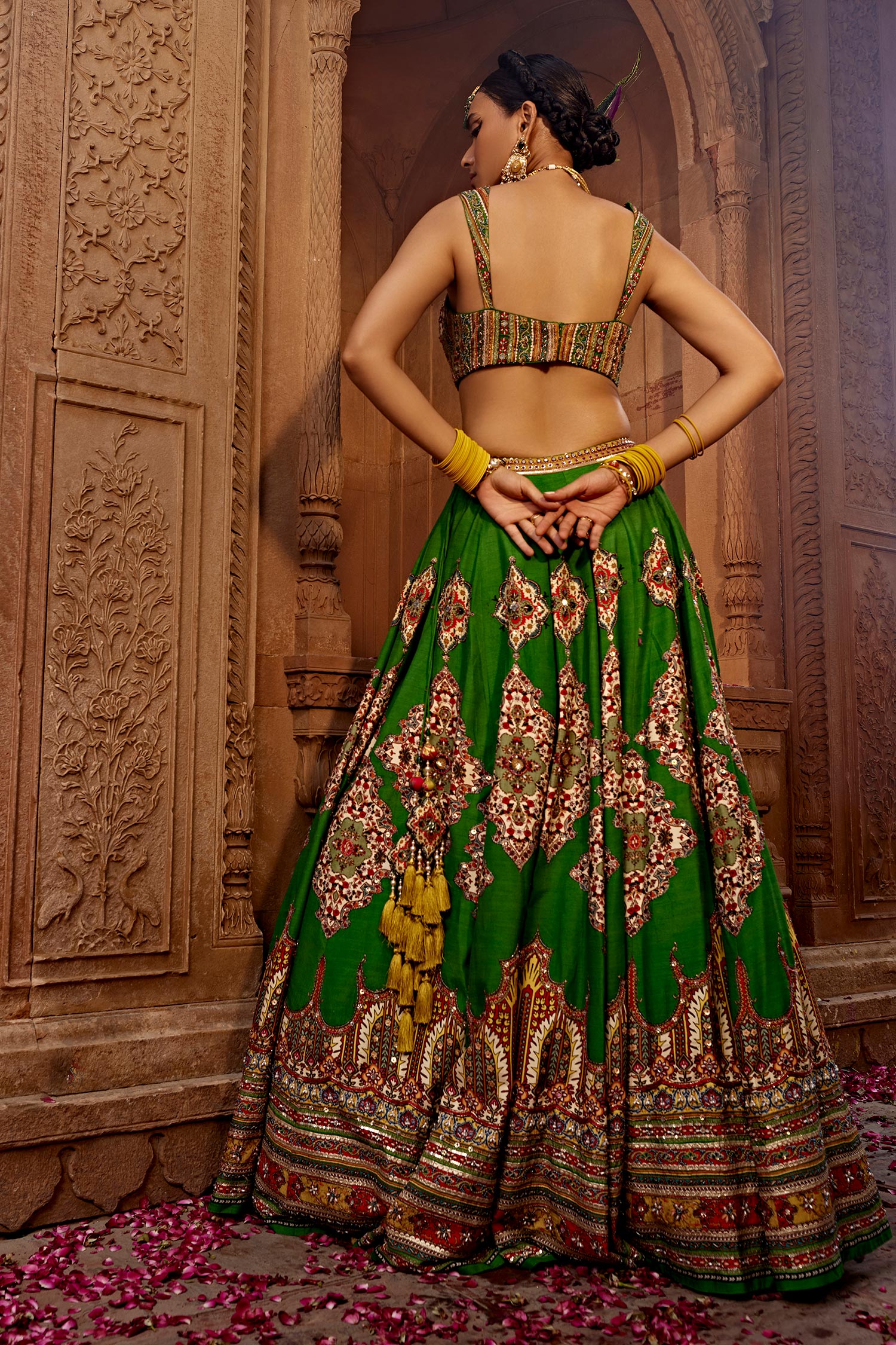 Olive Green Lehenga Set With Mirror Work Design by Seema Gujral at Pernia's  Pop Up Shop 2024