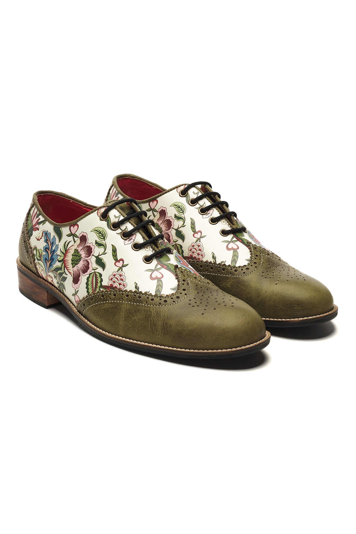 Buy Green Floral Flower Bageecha Pattern Brogues For Men by Banjaaran ...