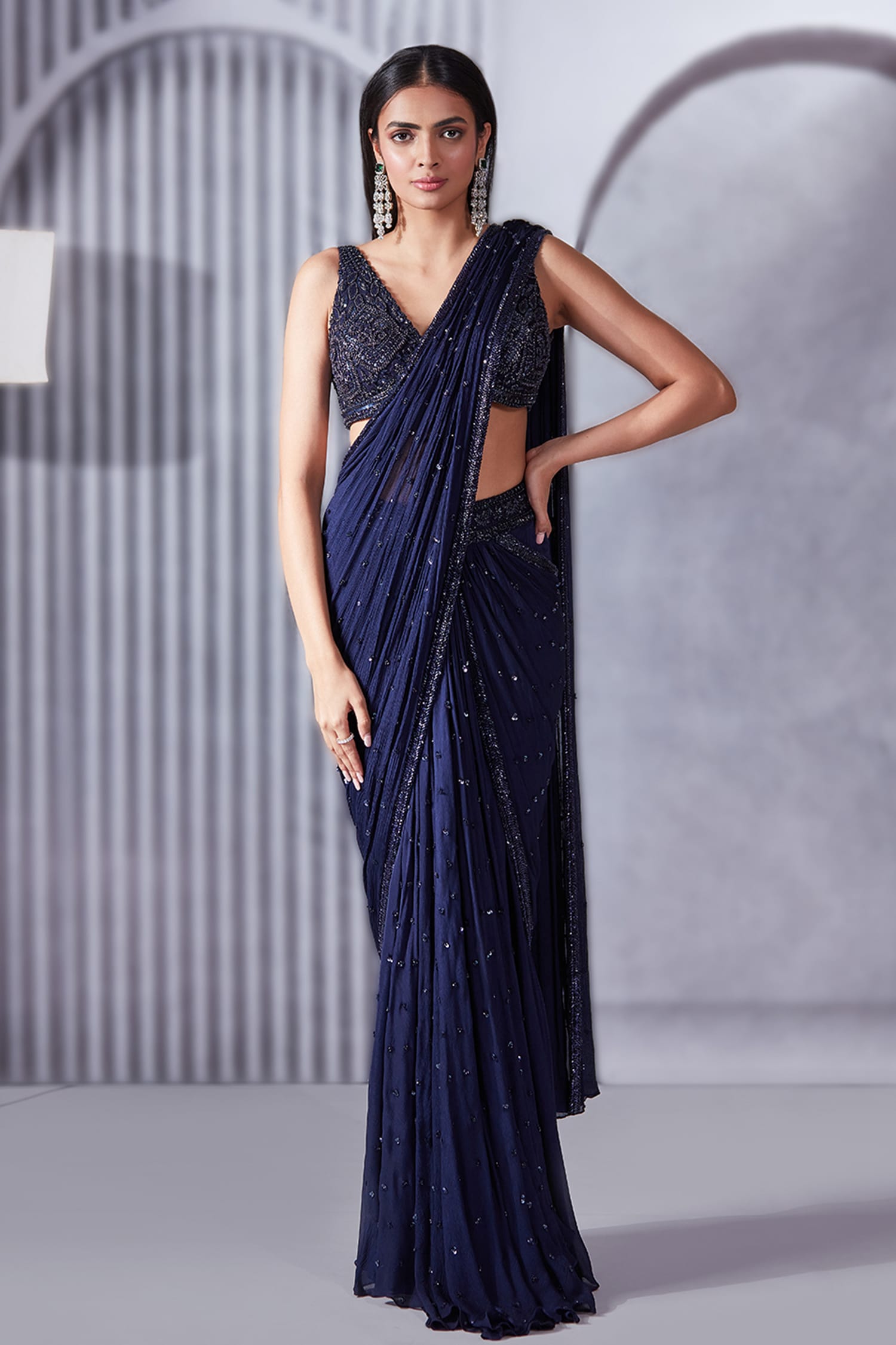 Blue And Black designer saree | Saree, Saree designs, Dress