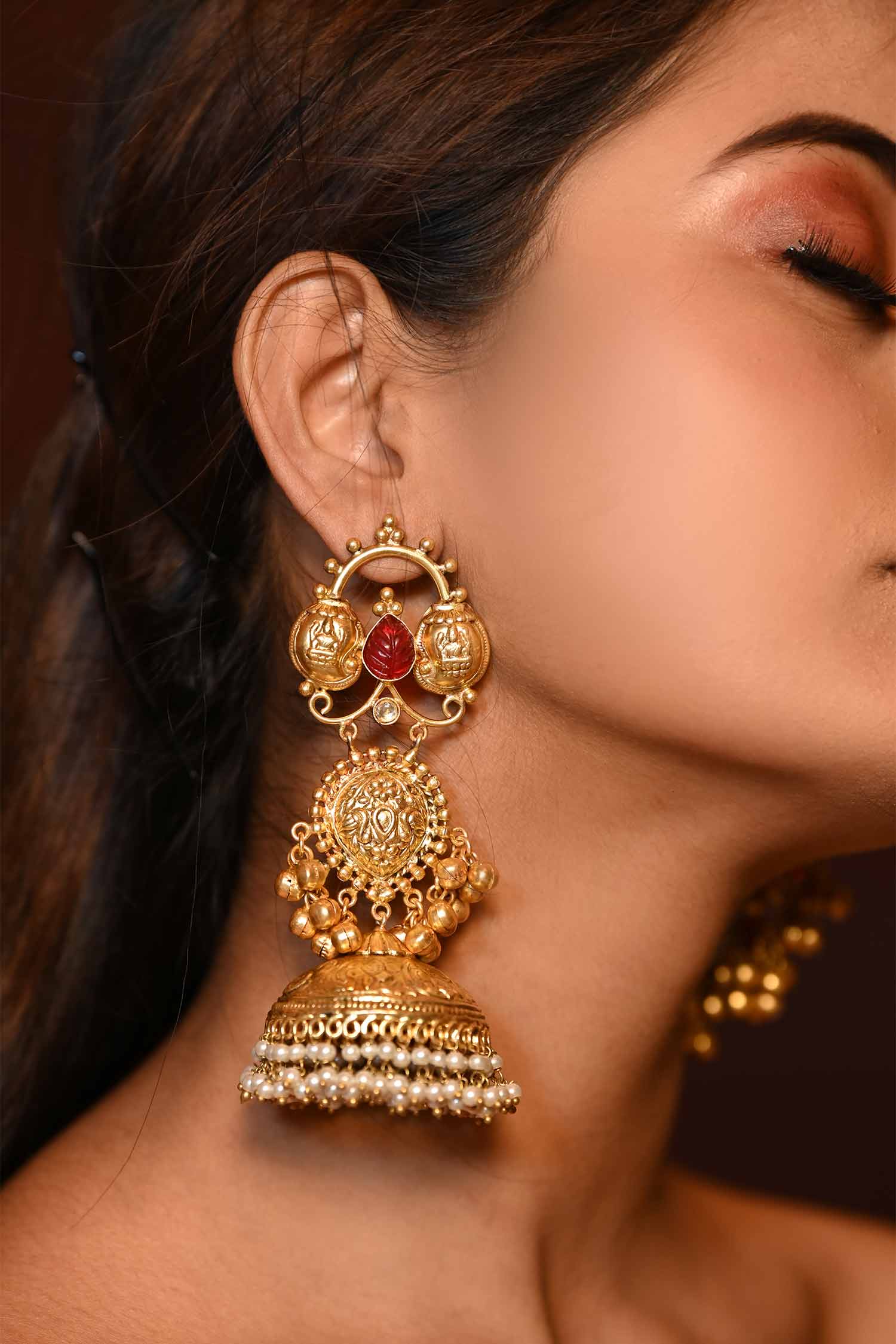 Buy Gold Plated Kira Petals Stone Studded Chandbali Earrings by The Bling  Girll Online at Aza Fashions.