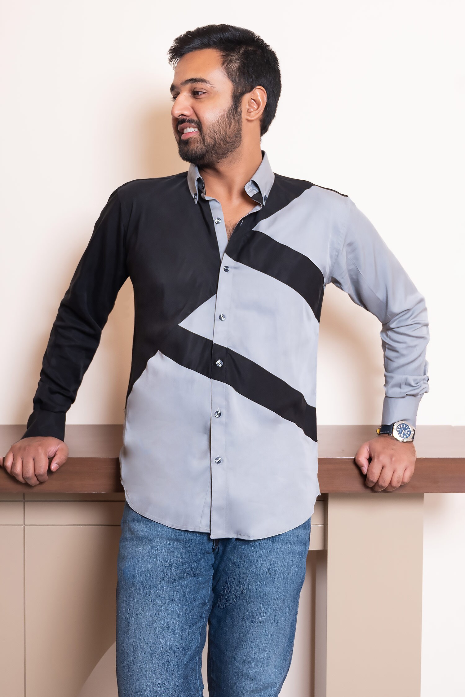 Buy Grey Tenzo And Color Block Shirt For Men by Tarini Vij Online at ...