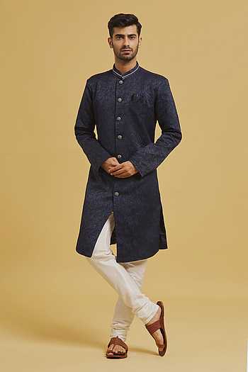 Tonal Foliage Pattern Sherwani With Churidar 