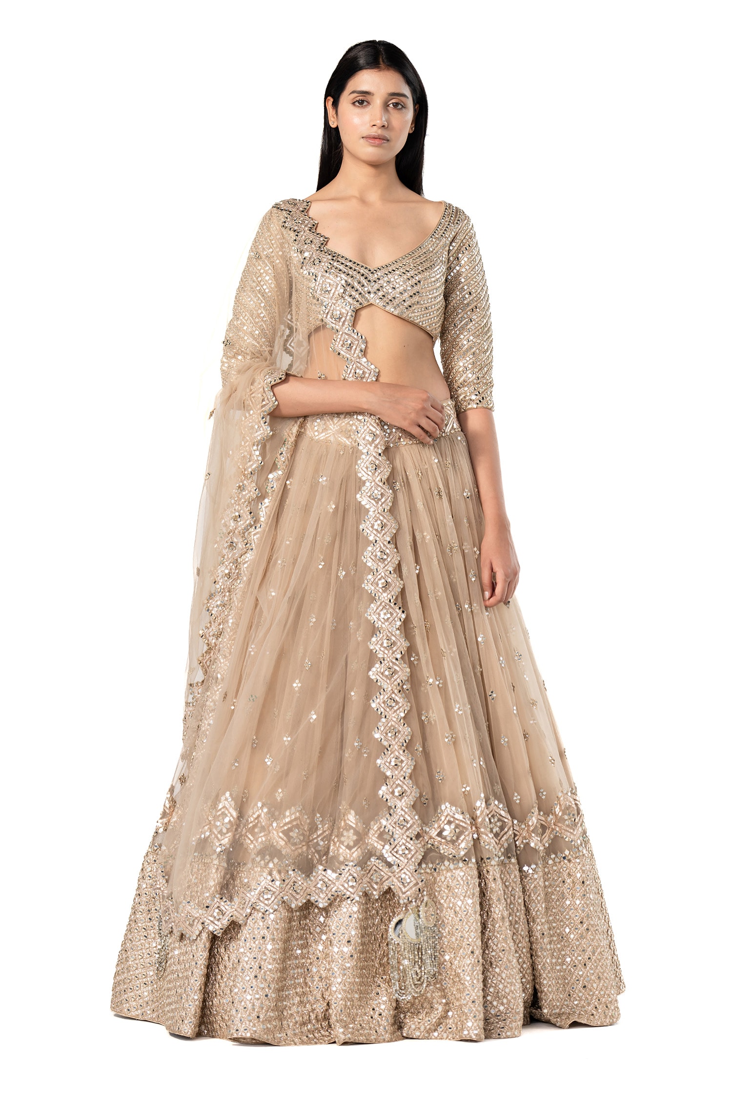Buy abhinav mishra gold net mirror embellished lehenga set online aza