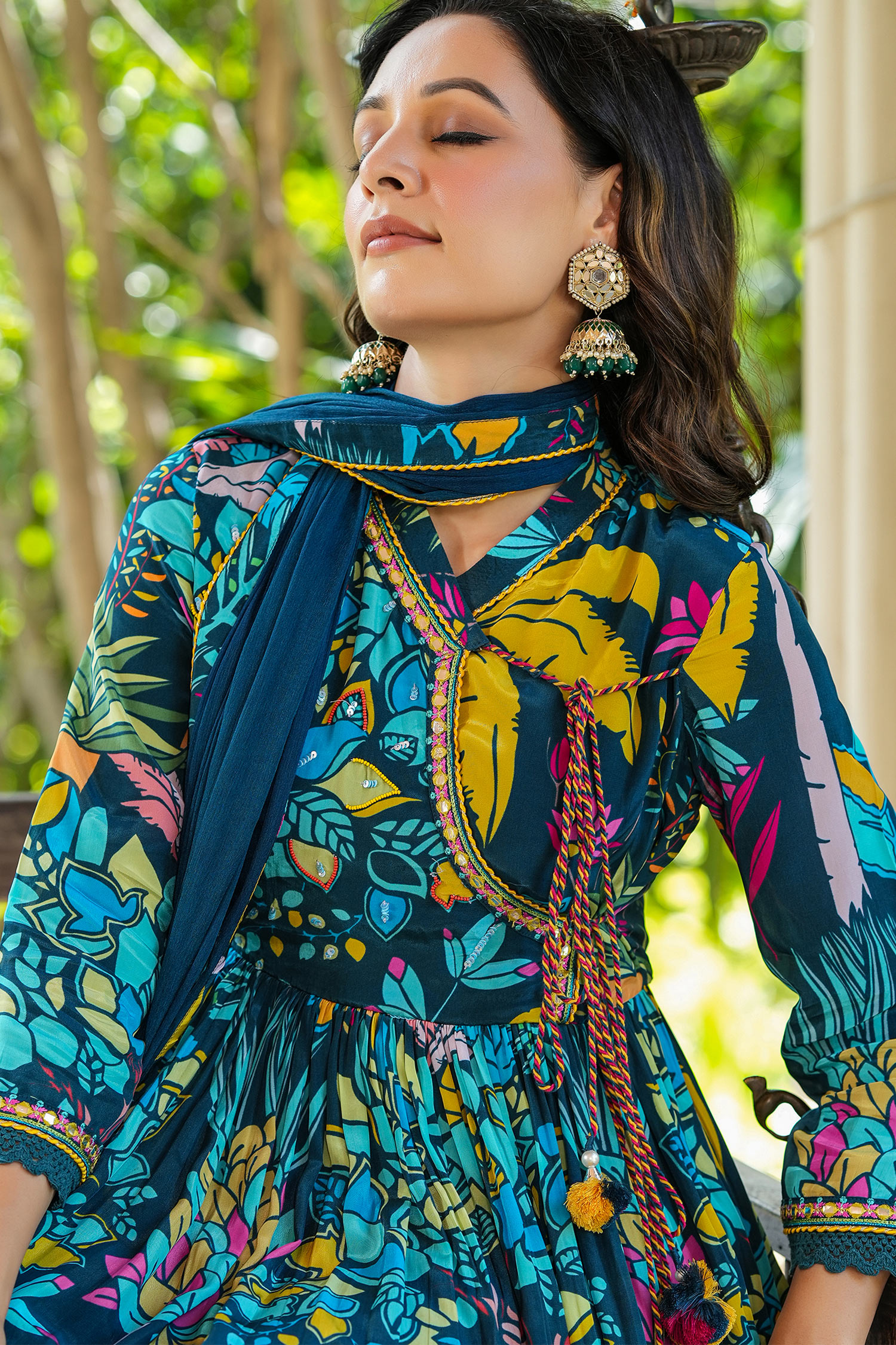 Buy Multi Color Crepe Printed Notched Amaira Backless Kurta And