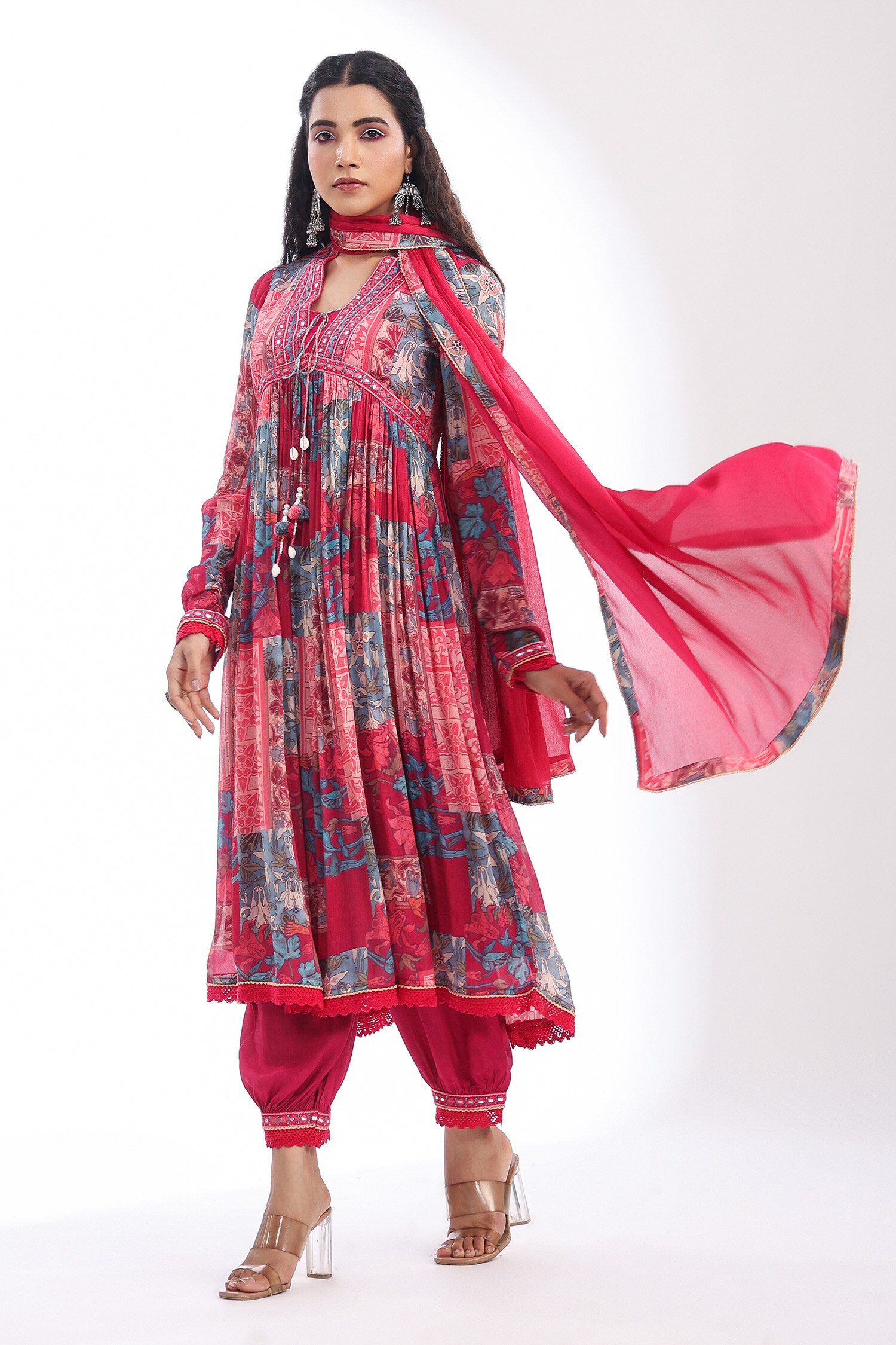 The Red Lion Anarkali Anzug Damen - Ethnische Kleidung Für Hochzeit & Festival