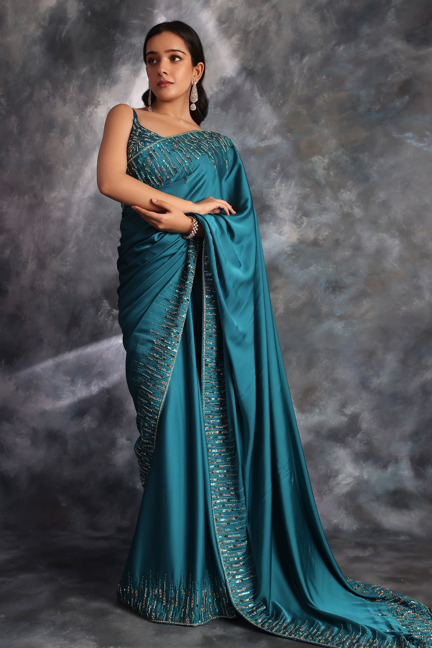 Buy Grey Saree Organza Embroidery Cut-dana Floral With Blouse For Women by  Kaaisha by Shalini Online at Aza Fashions.