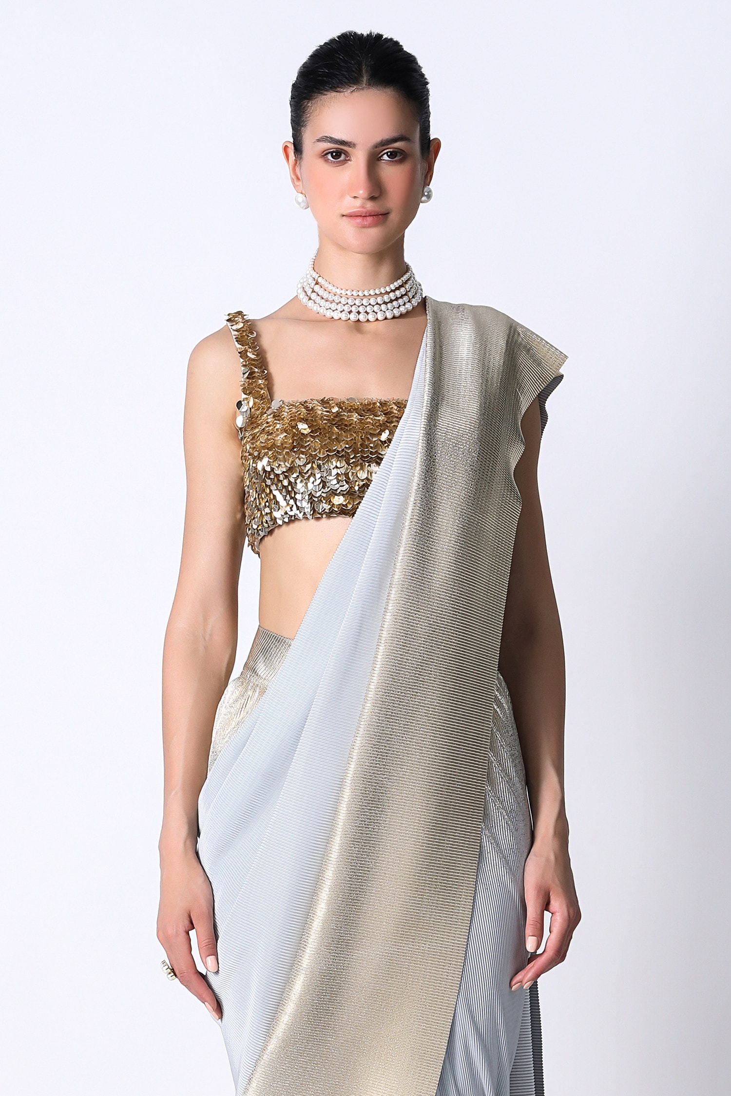 Silver Ready to wear Saree with heavy Blouse – Roop Sari Palace