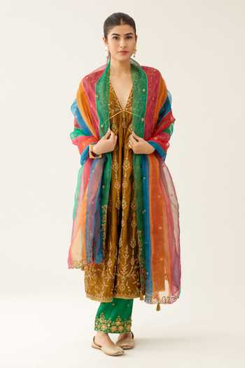 Light Gold Kurta Jacquard Silk Pant main image 1