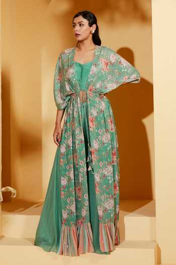 Green Flower Button Kaftan main image 1