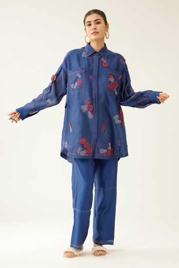 Almond Hand Embroidered  Shirt In Silk Chanderi main image 0