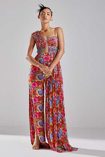 Andreina Floral Printed Crop Top and Trouser Set