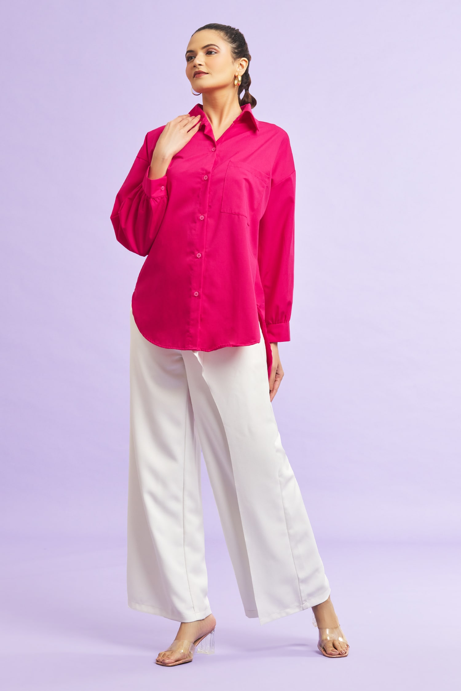 Buy Naintara Bajaj Pink Cotton Button Placket Shirt Online | Aza Fashions
