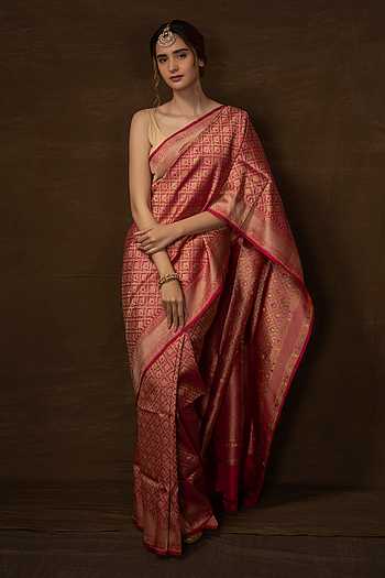 Pink Woven Design Brocade Saree