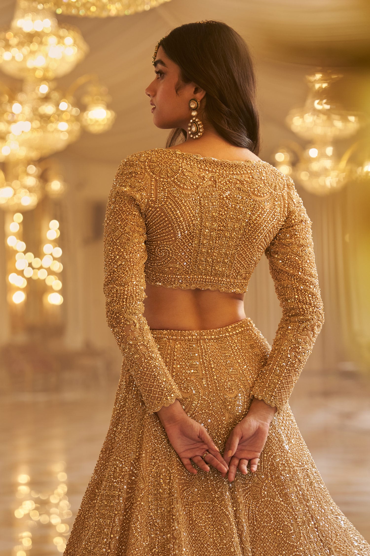 Buy Gold Sequin Embellished Bridal Lehenga Set For Women by Reynu Taandon  Online at Aza Fashions.
