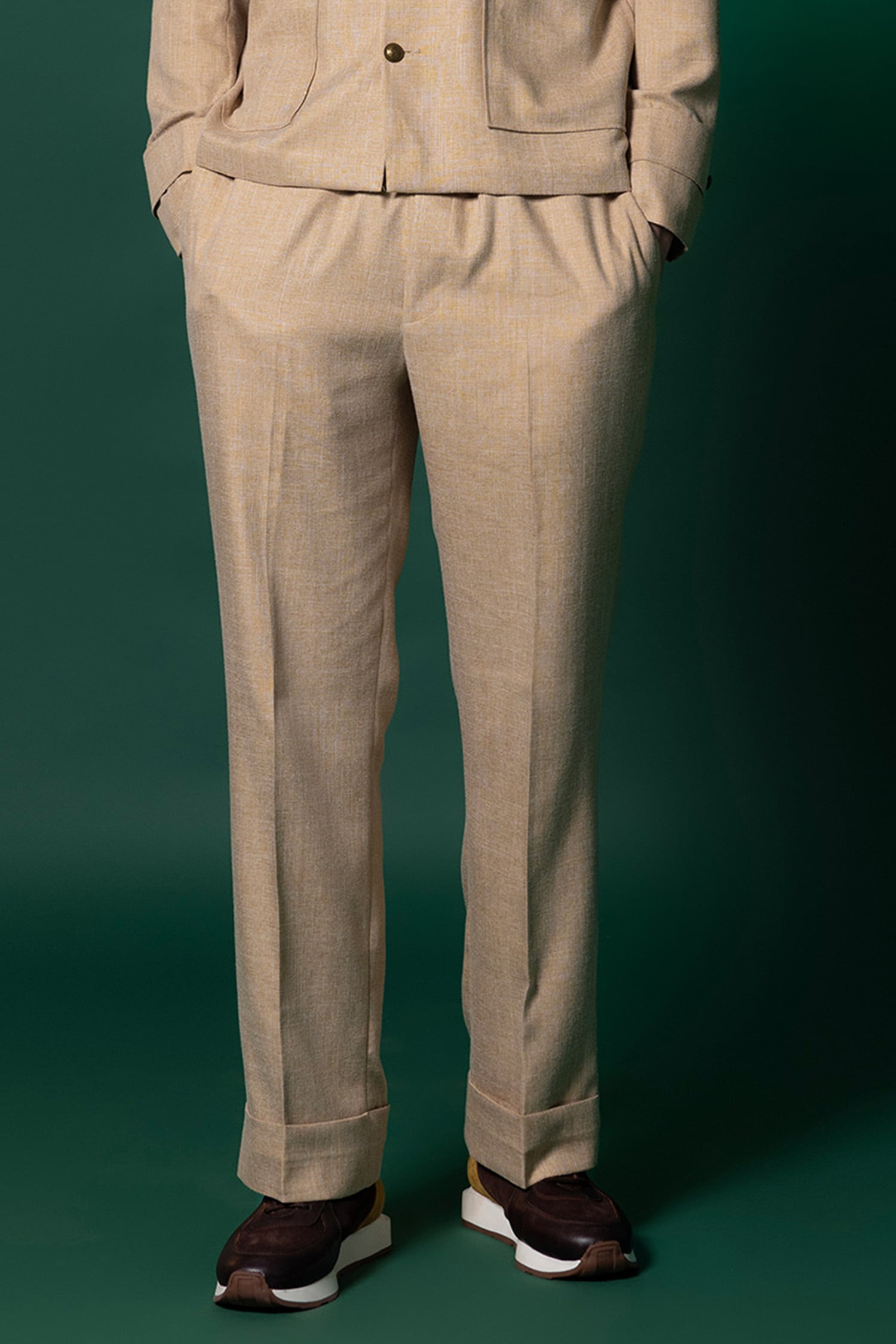 Beige Flat-front linen suit trousers | 120% Lino | MATCHES UK