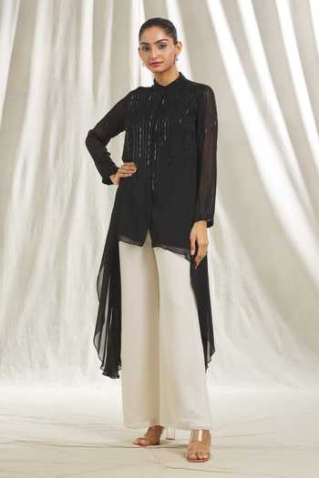 Black Tunic With Pants In Georgette Fabric main image 0