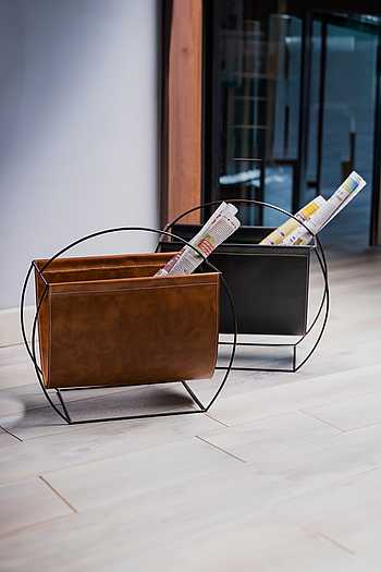 S.G. Home Brown Metal And Leather Long Magazine Rack