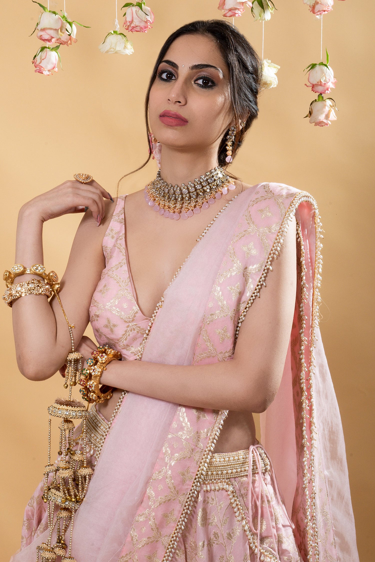 Baby Pink Fabric Floral Jewellery Set – Vivaah Dori