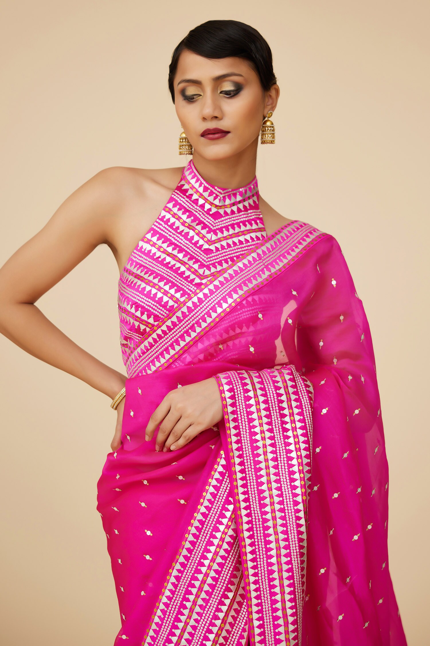 Buy Pink Saree 100% Silk Organza Embroidery Placement With Blouse For Women  by Zoon Online at Aza Fashions.