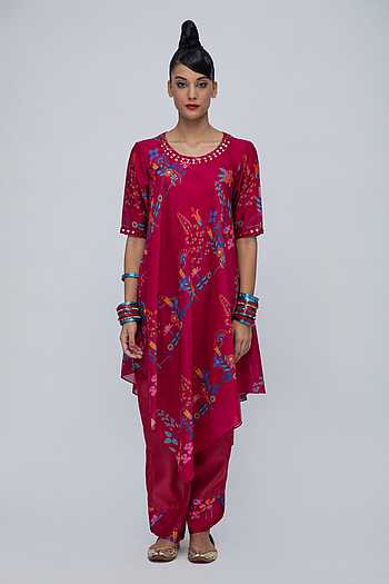 Two Tone Red Kurta Silk Pant main image 1