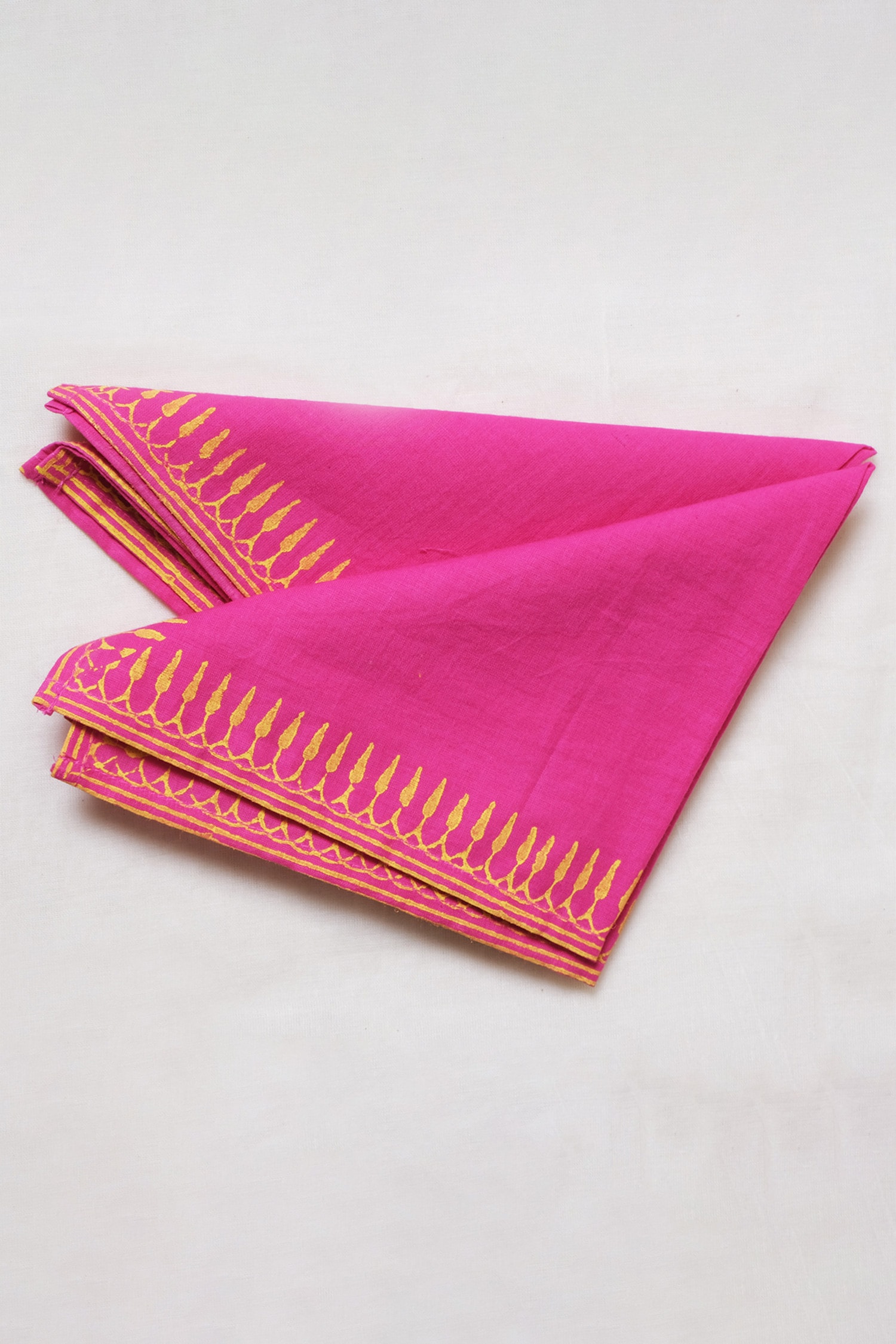 Inheritance India Pink 100% Cotton Hand Block Printed Border Napkins - Set Of 4