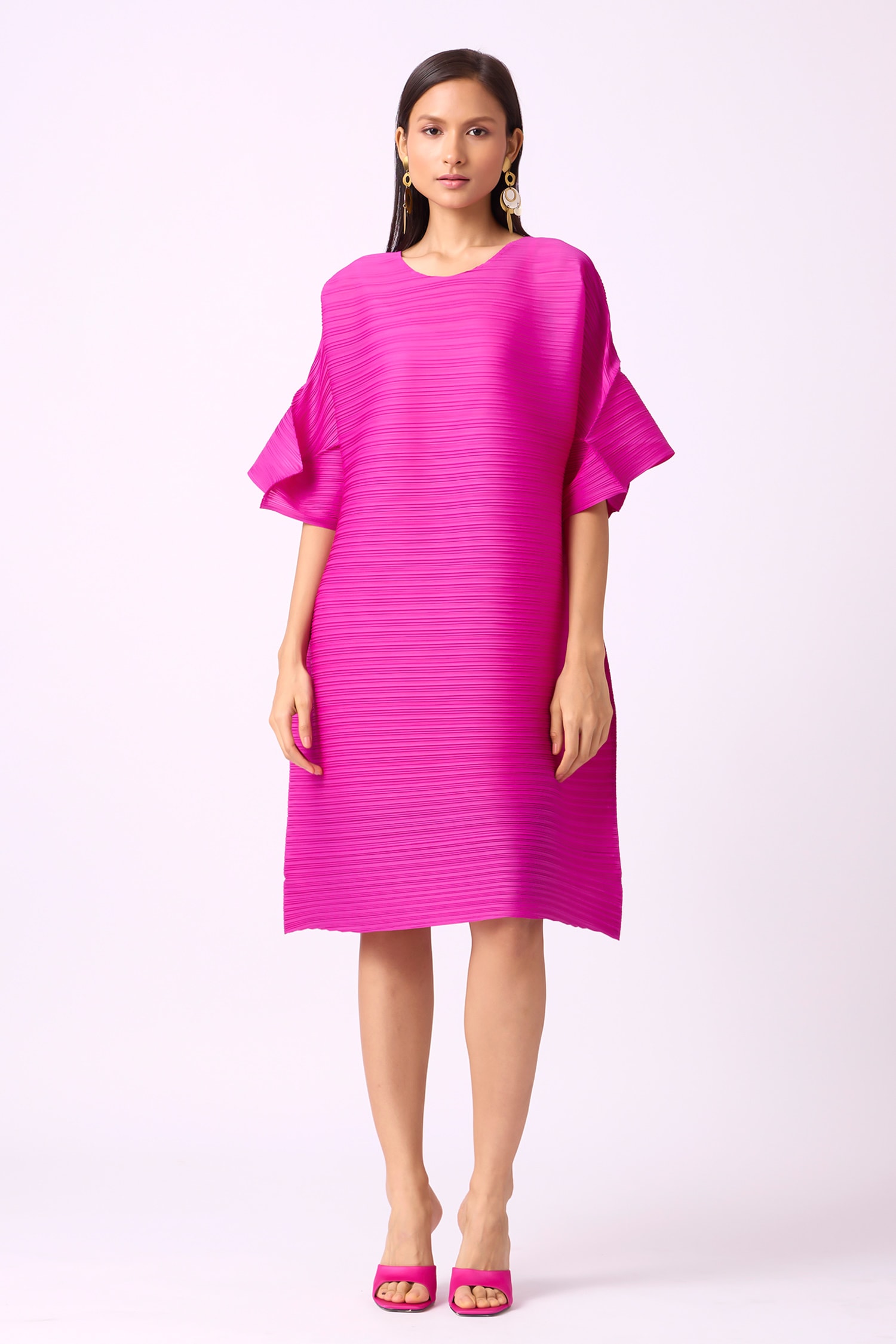 Buy Scarlet Sage Pink Polyester Paulina Structured Sleeve Dress Online ...