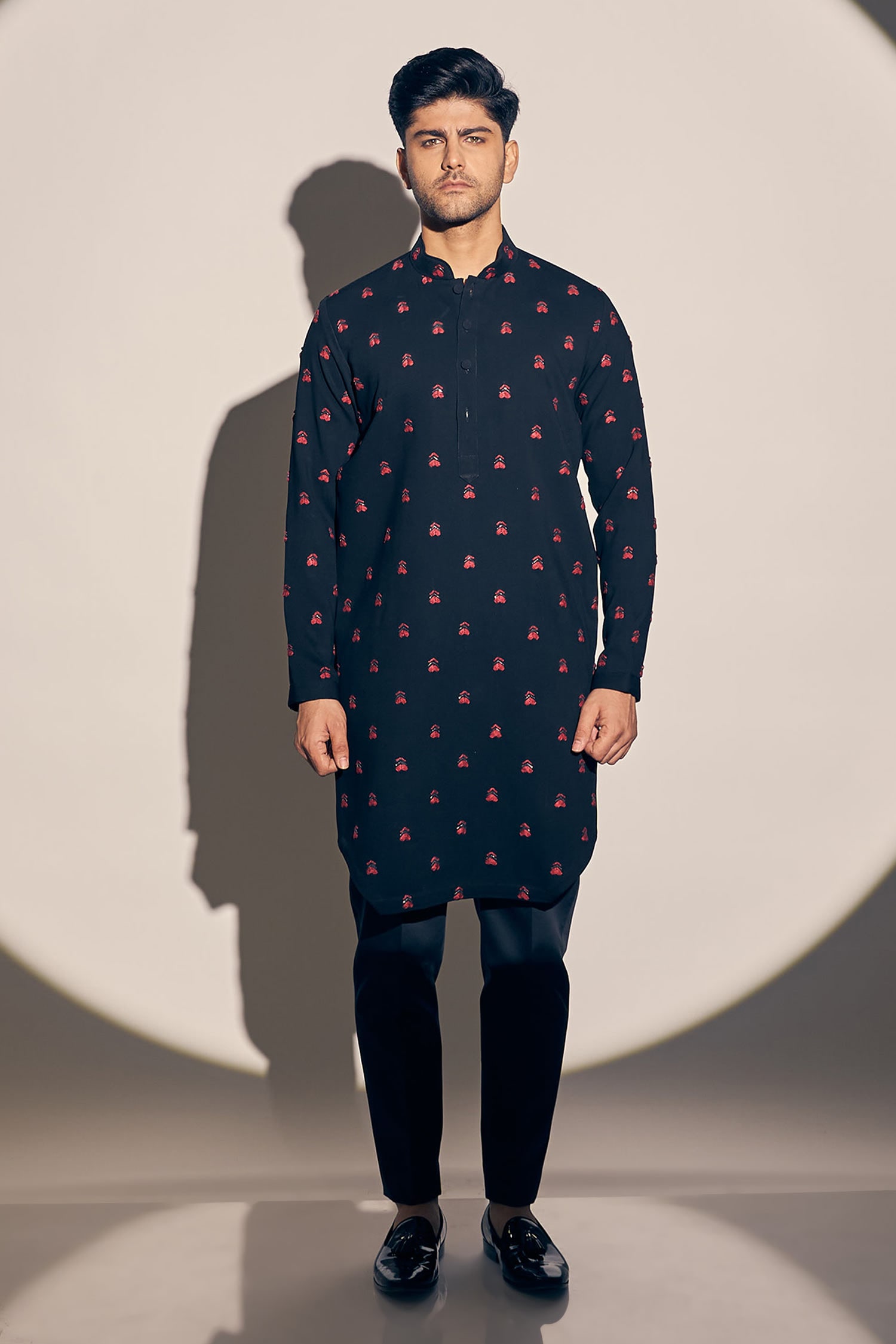Embroidered Black Kurta Set For Kids