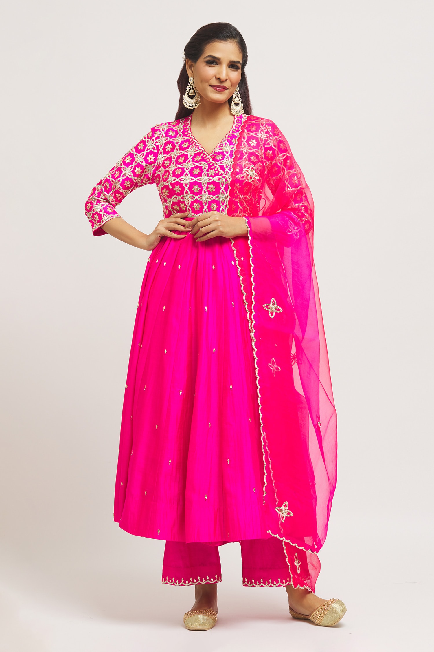 Buy Surbhi Shah Pink Pure Spun Silk Gota Hand Embroidered Angrakha Pant