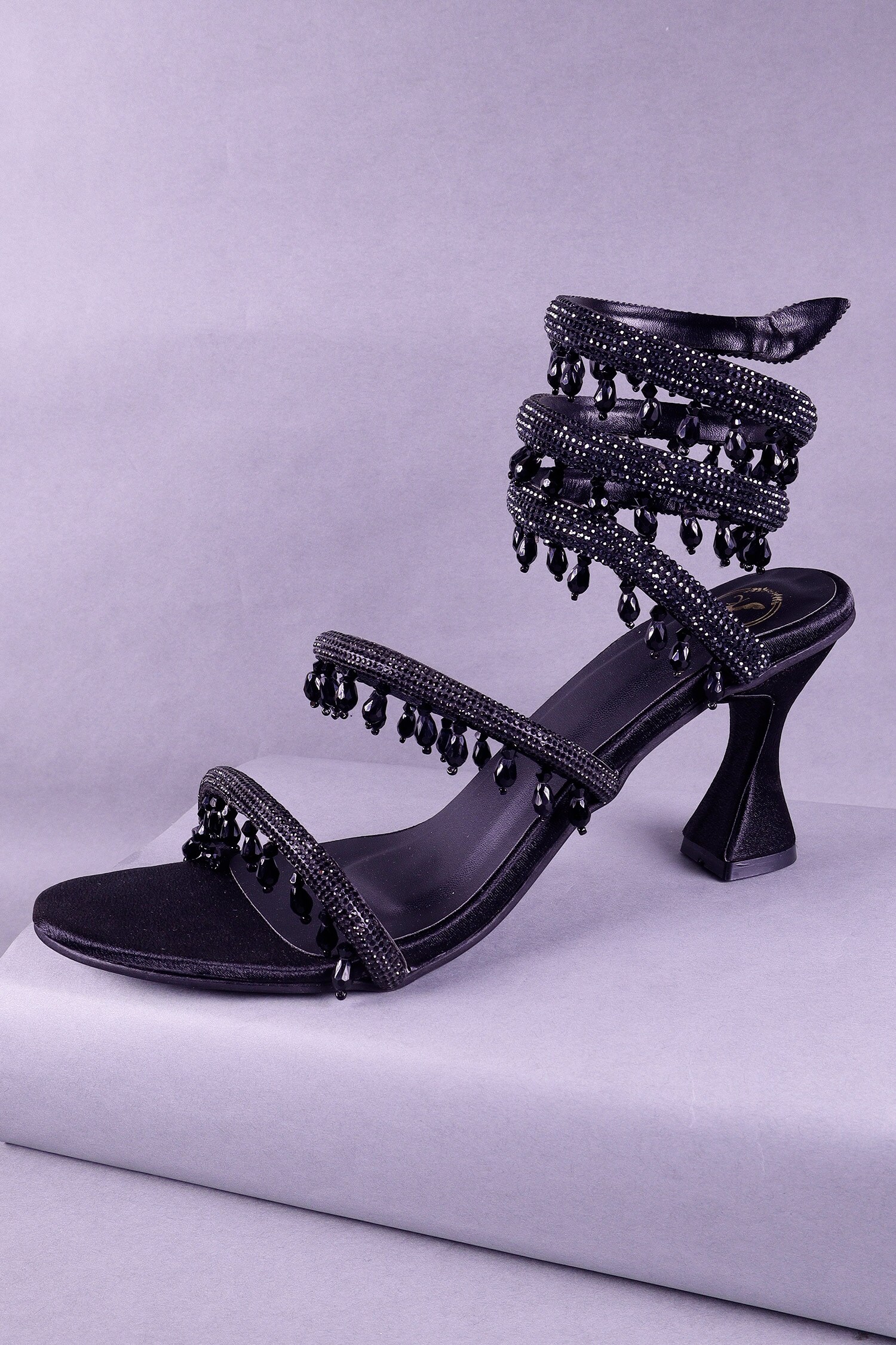 Buy Black Embellished Rhinestone Heels by Sana K luxurious