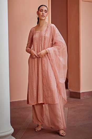 Pink Straight Kurta with Flare Pant Set - Ready To Ship