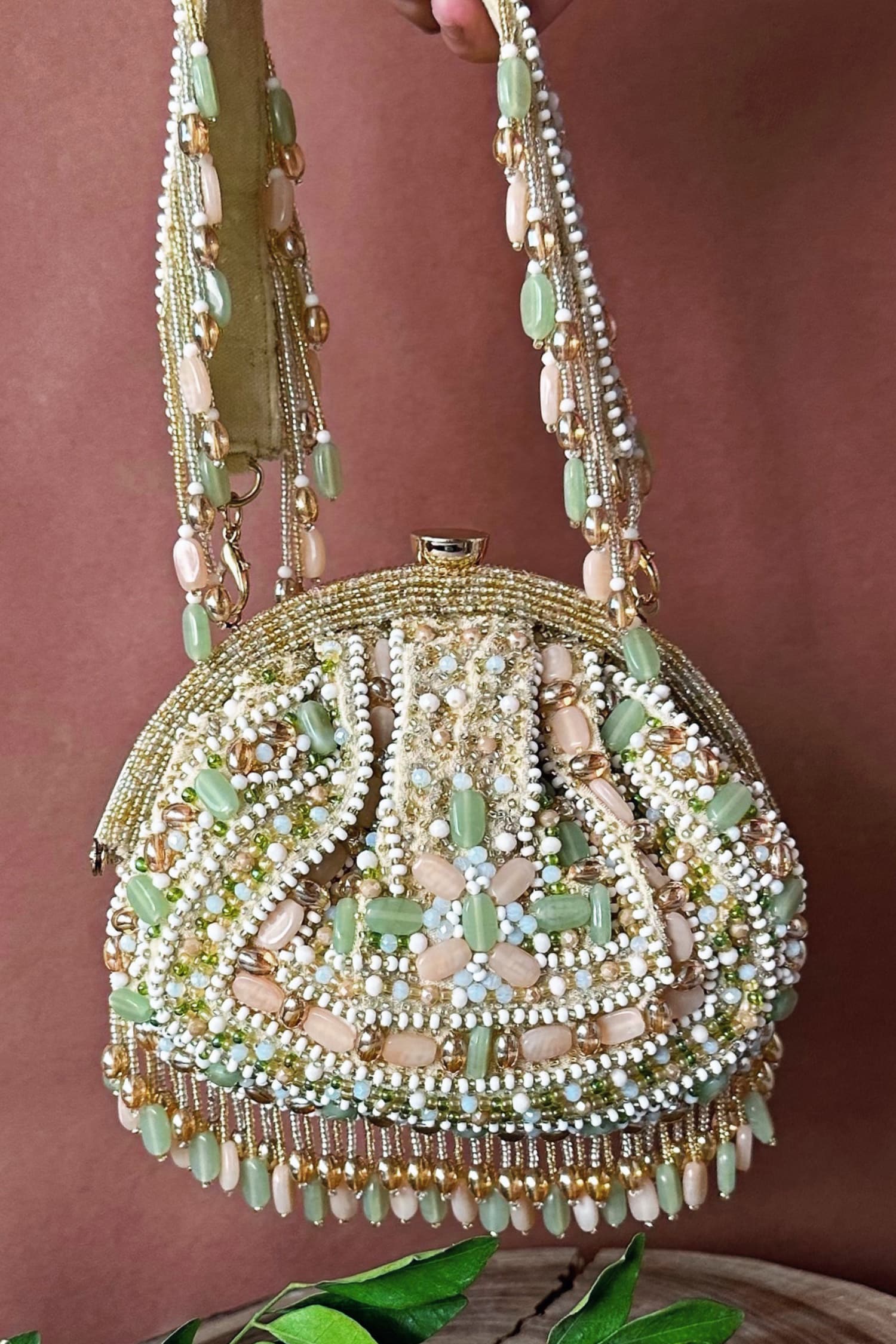 Buy Ivory Beads Rani Crystal Embellished Potli Bag by Nayaab by Sonia ...