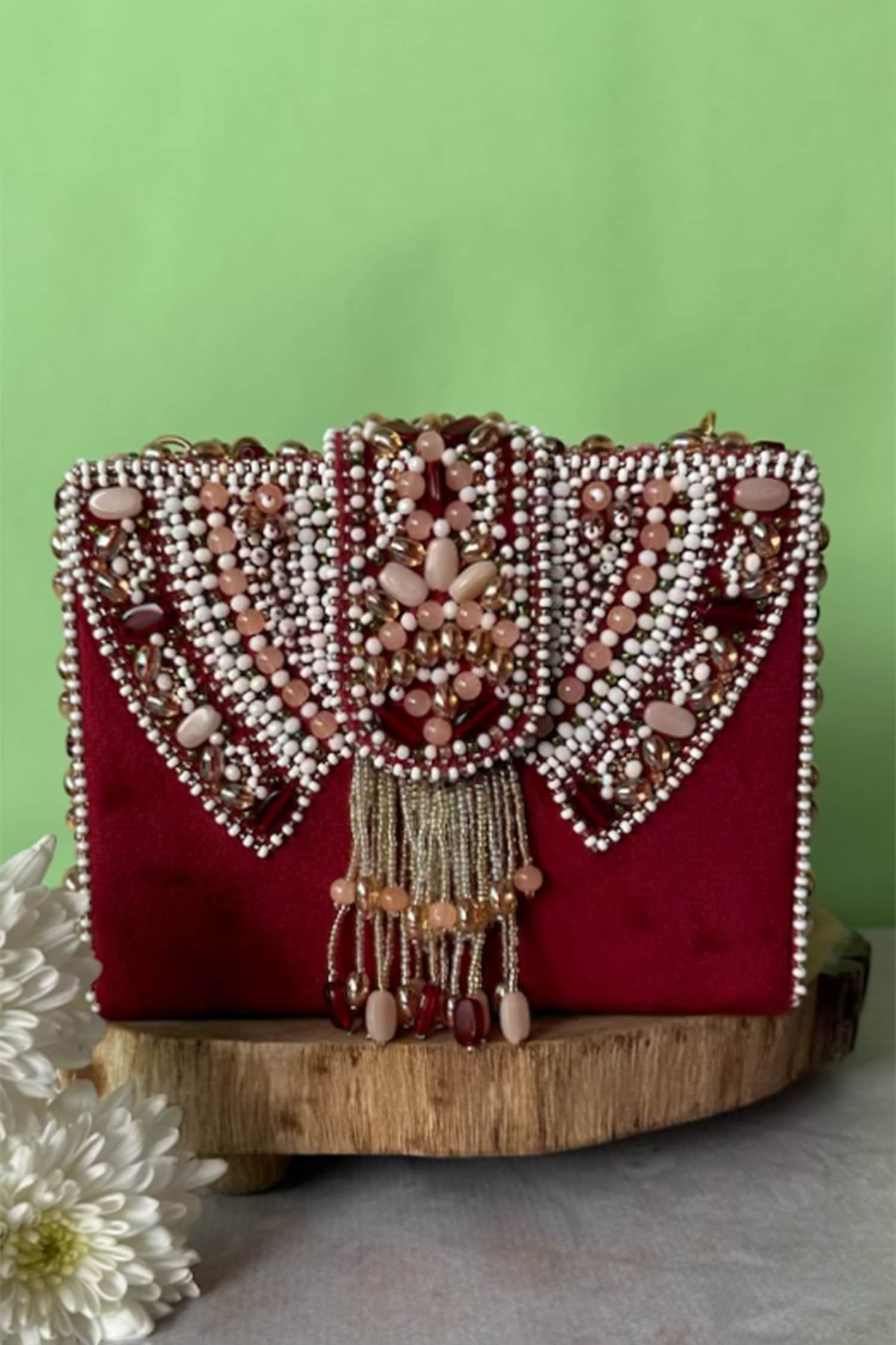 Red Brocade Stone & Ghungroo Embellished Traditional Hand Bag | EST-RSN-86  | Cilory.com
