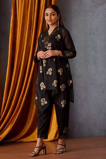 Abaci Solid Laced Tunic & Pant Set 13206 Black main image 0