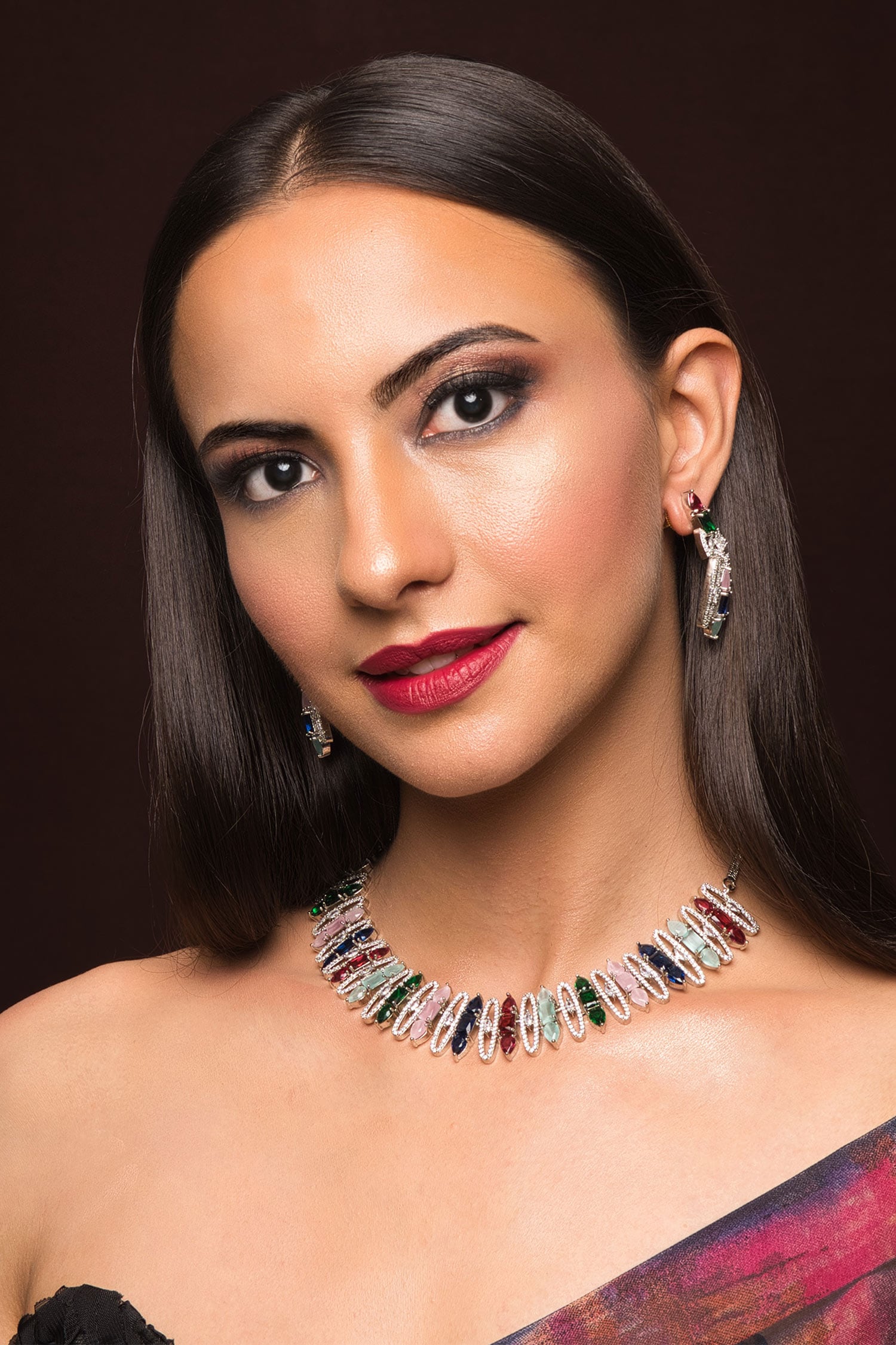 Buy Multi Color American Diamond Afreya Necklace Set by Queens Jewels