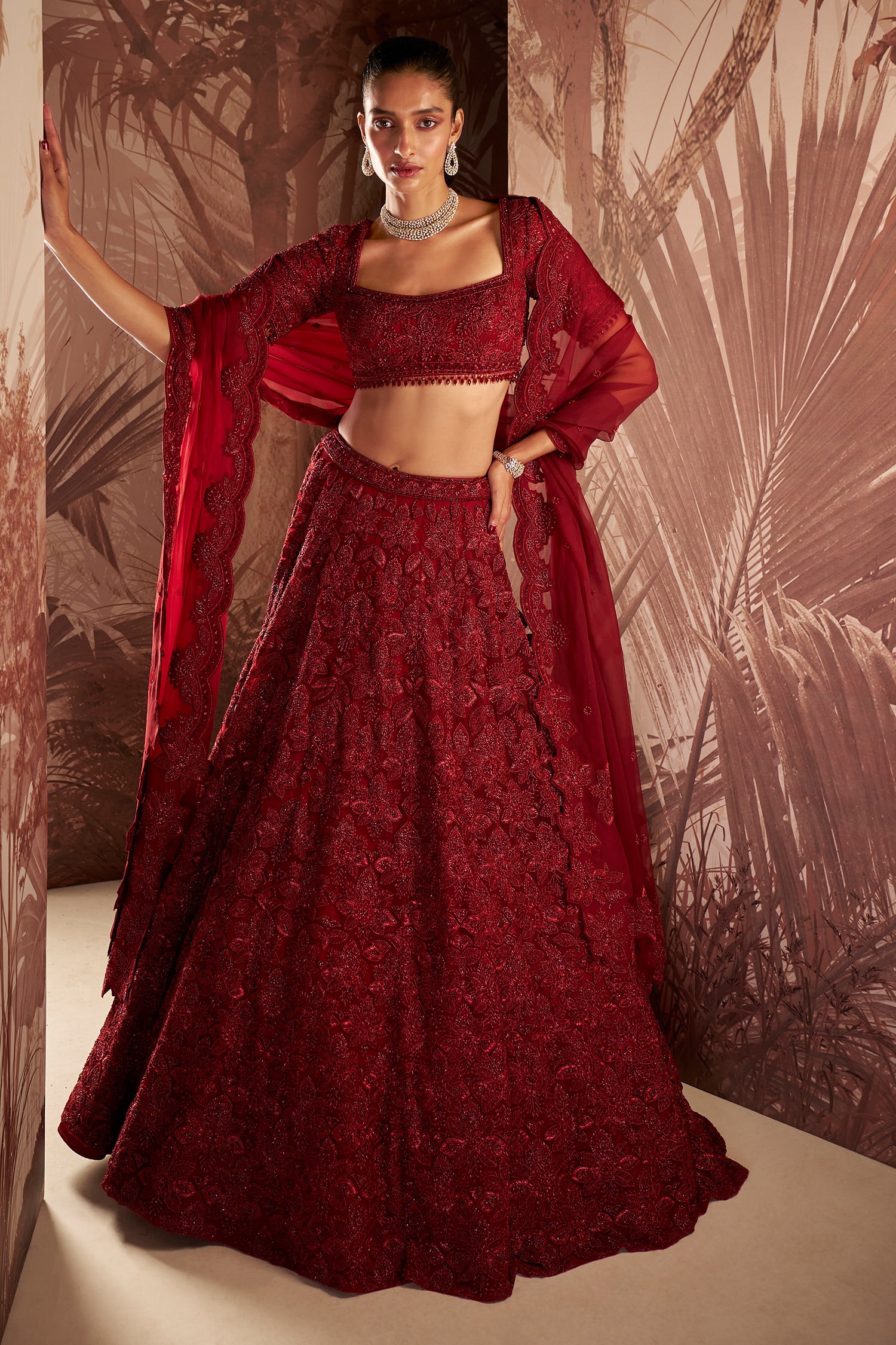 Wine Red Silk Stylish Lehenga Choli For Traditional / Religious Occasions