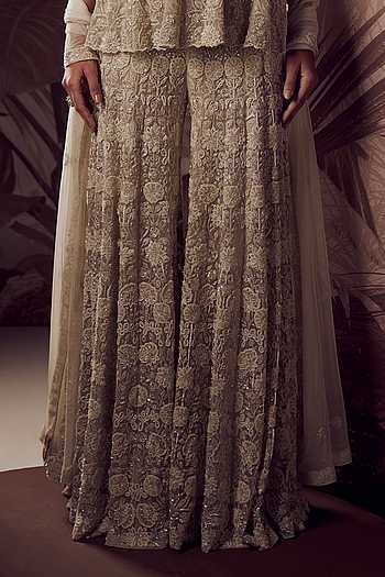 Buy Ivory Net Pearls, Crystals, Embroidery Sarah Peplum Sharara