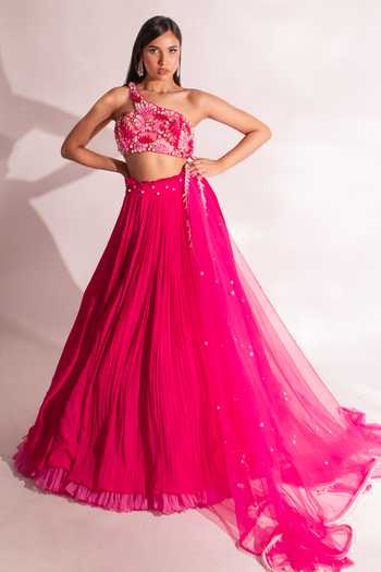 Buy Fuchsia Lehenga And Blouse Georgette Embroidered Pearl One 