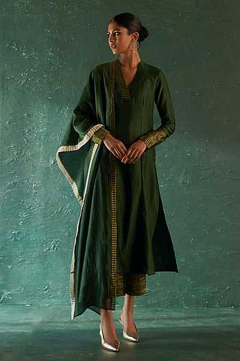 Women Chanderi Kurta Palazzo Dupatta Set