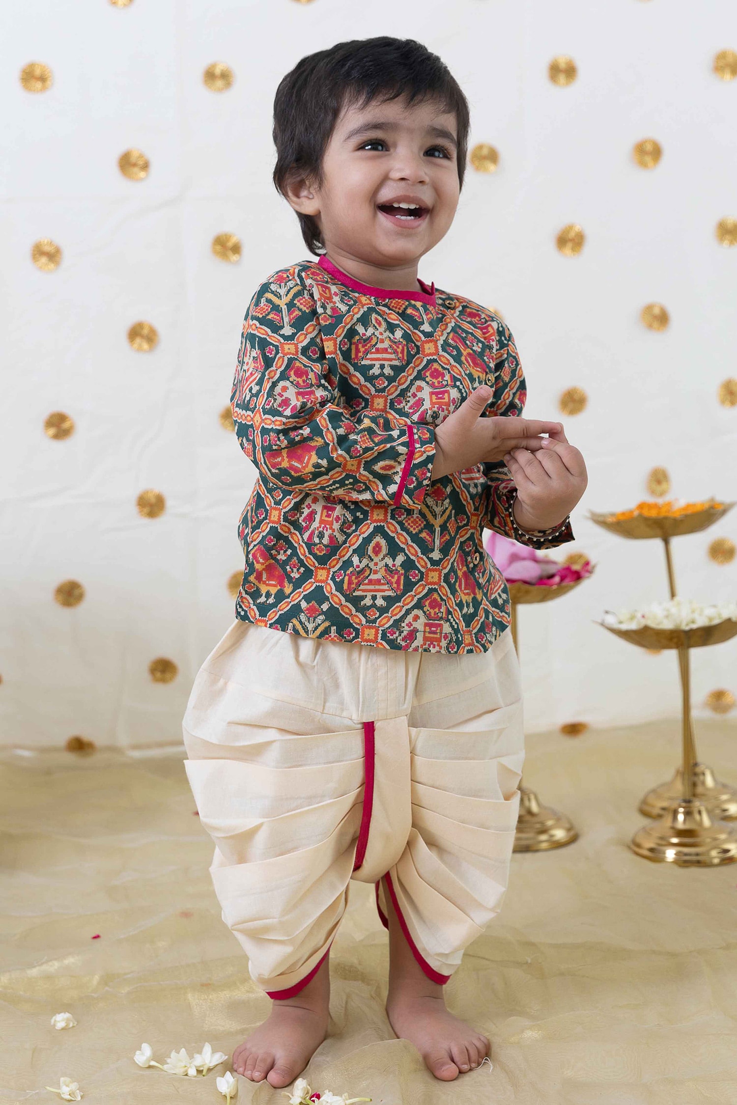 Buy Tiber Taber Green Patola Print Kurta And Dhoti Pant Set For Boys ...