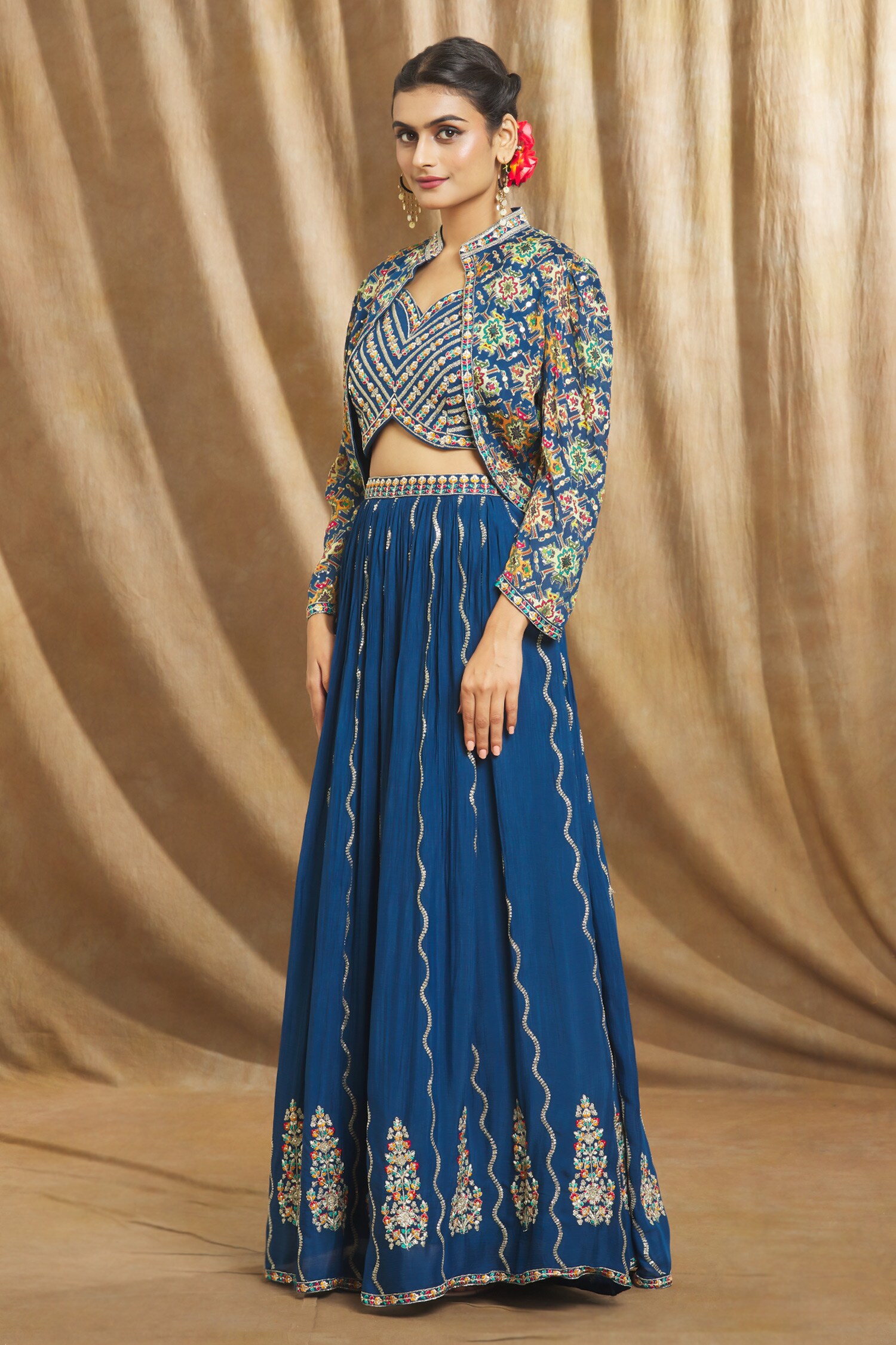 Embroidery on Net & Silk Lehenga - L034N | Fabricoz USA