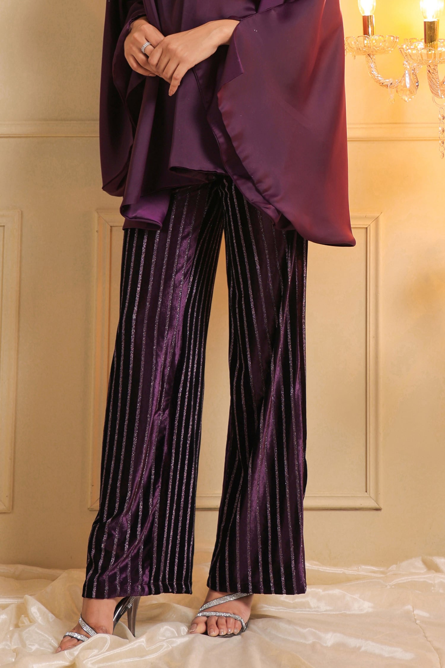 HEPBURN | Wide Leg Velvet Palazzo Pants in Purple | Stylecamp