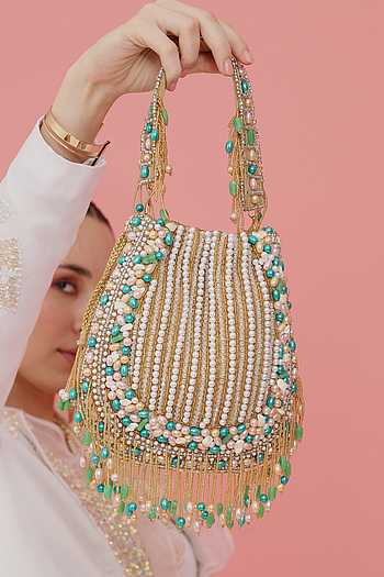 Soft Gold Potli With Dense Beadwork