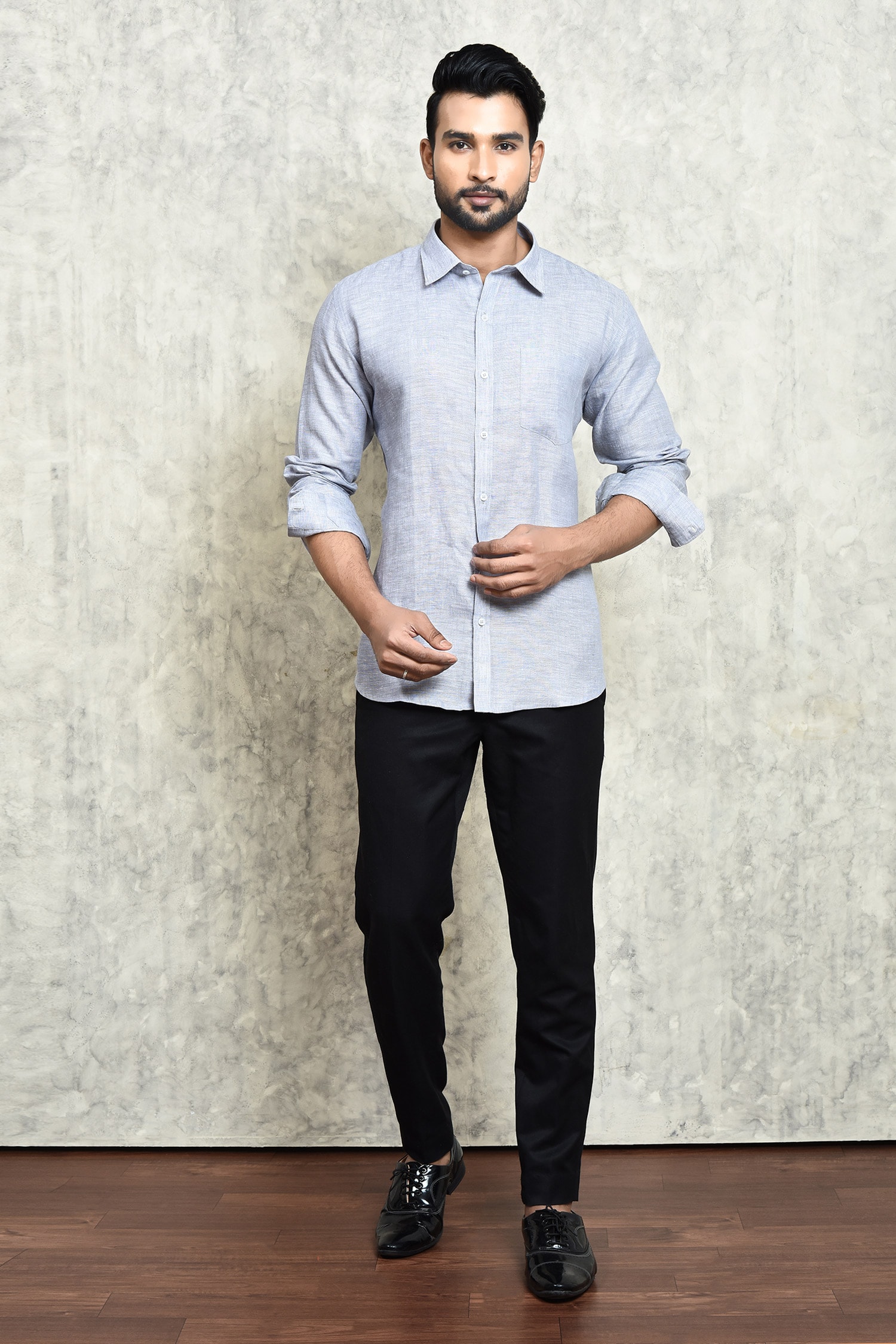 Buy Grey Linen Yarn Dyed Shirt For Men by Arihant Rai Sinha Online at