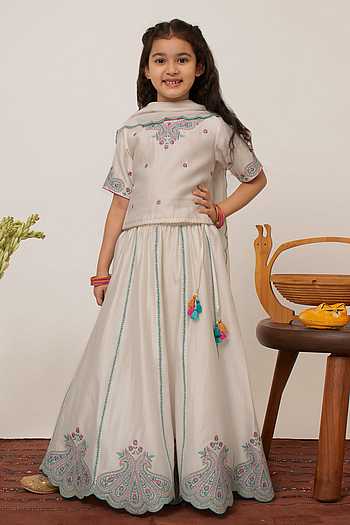 Girls Embroidered Patola Print Pure Chanderi Silk Lehenga