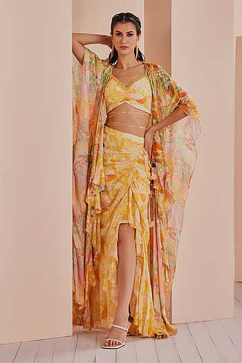 Mango Yellow Cape Skirt Set